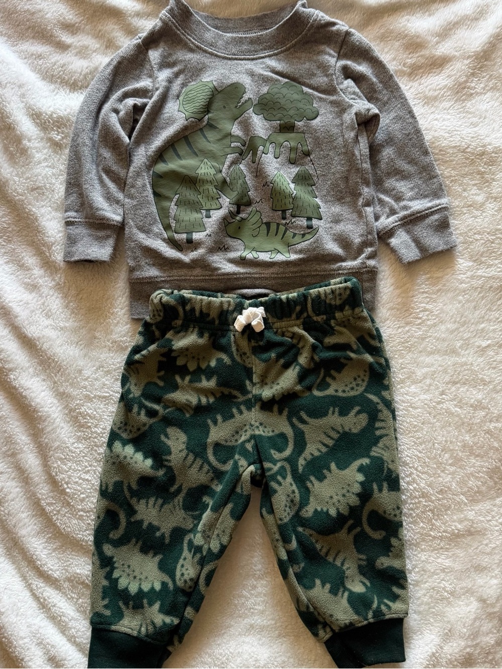 Carter's Gray Sweatshirt & Green Dino Fleece Joggers Set